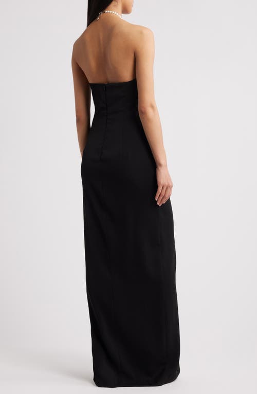 Black Halo Erwen Beaded-strap Ruffle Halter Gown In Black