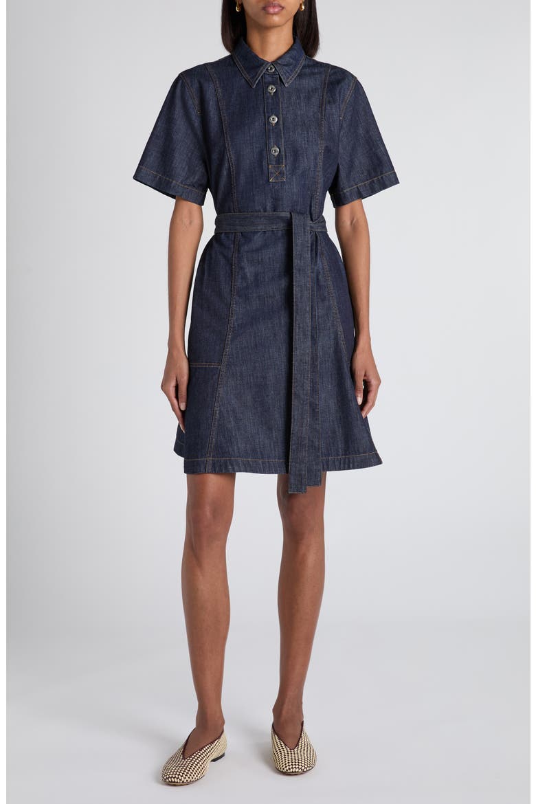 Belted Denim Popover Dress, Main, color, 4245 INDIGO