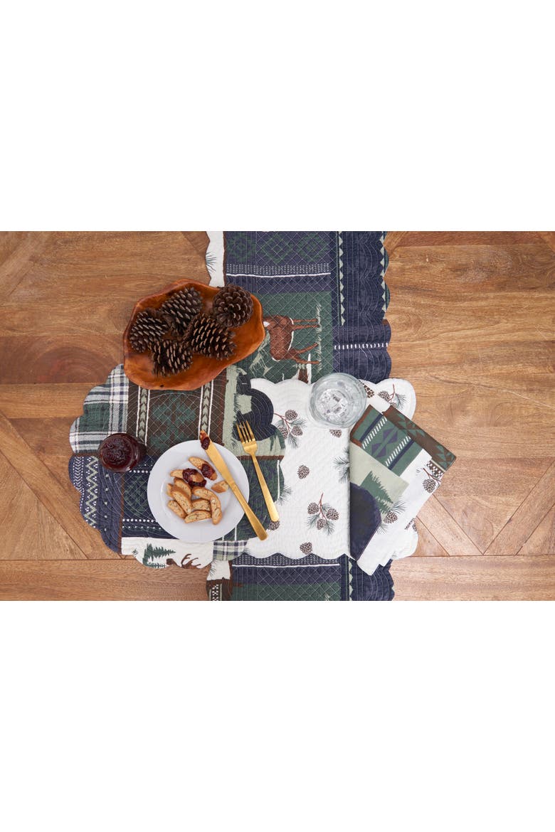Greenstone Pines Scalloped Placemats Set of 6 Black Bear Moose, 13" x 19", Alternate, color, Green