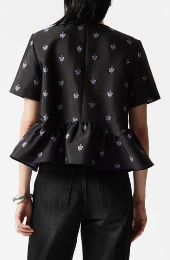Flower Jacquard Peplum Tops