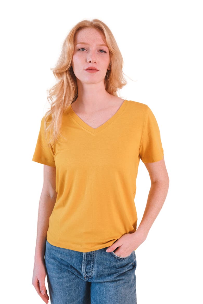 Louise Organic Cotton + Tencel  V-neck Tee, Main, color, Golden