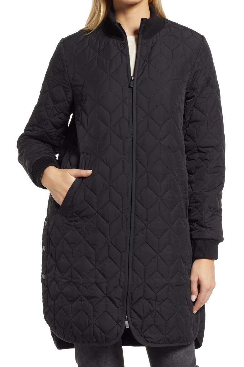 Isle Jacobsen Long Quilted Jacket, Alternate, color, BLACK/BLACK
