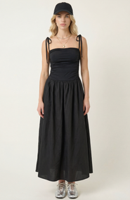 Modenaire Ruched Bodice Tie Strap Gathered Skirt Midi Dress