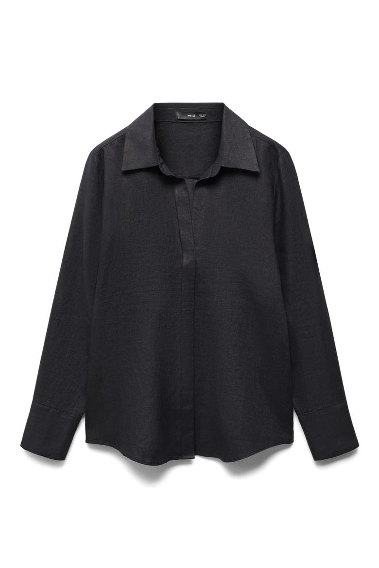 Button-Up Linen Shirt, Alternate, color, BLACK