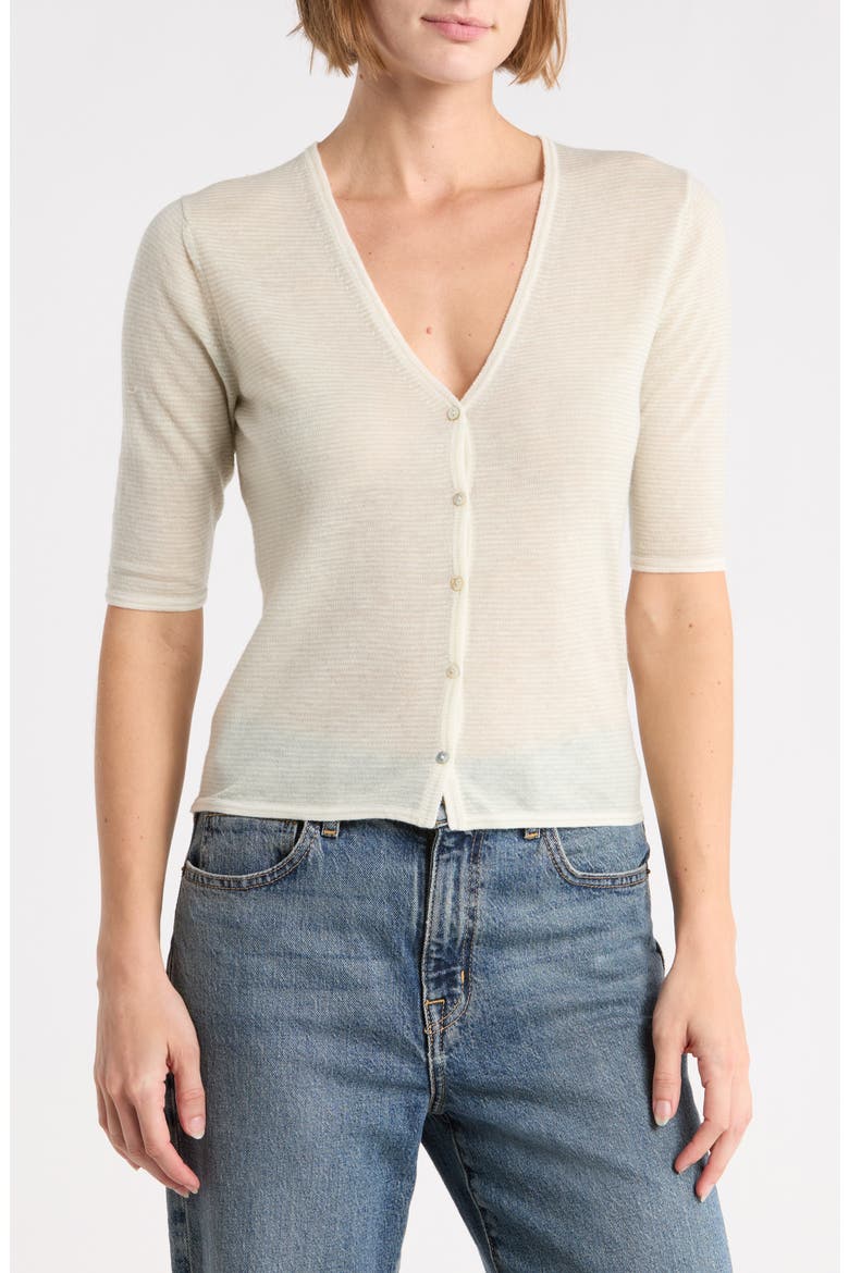 Micro Stripe Wool Blend Cardigan, Main, color, OFF WHITE/ JADE WATER
