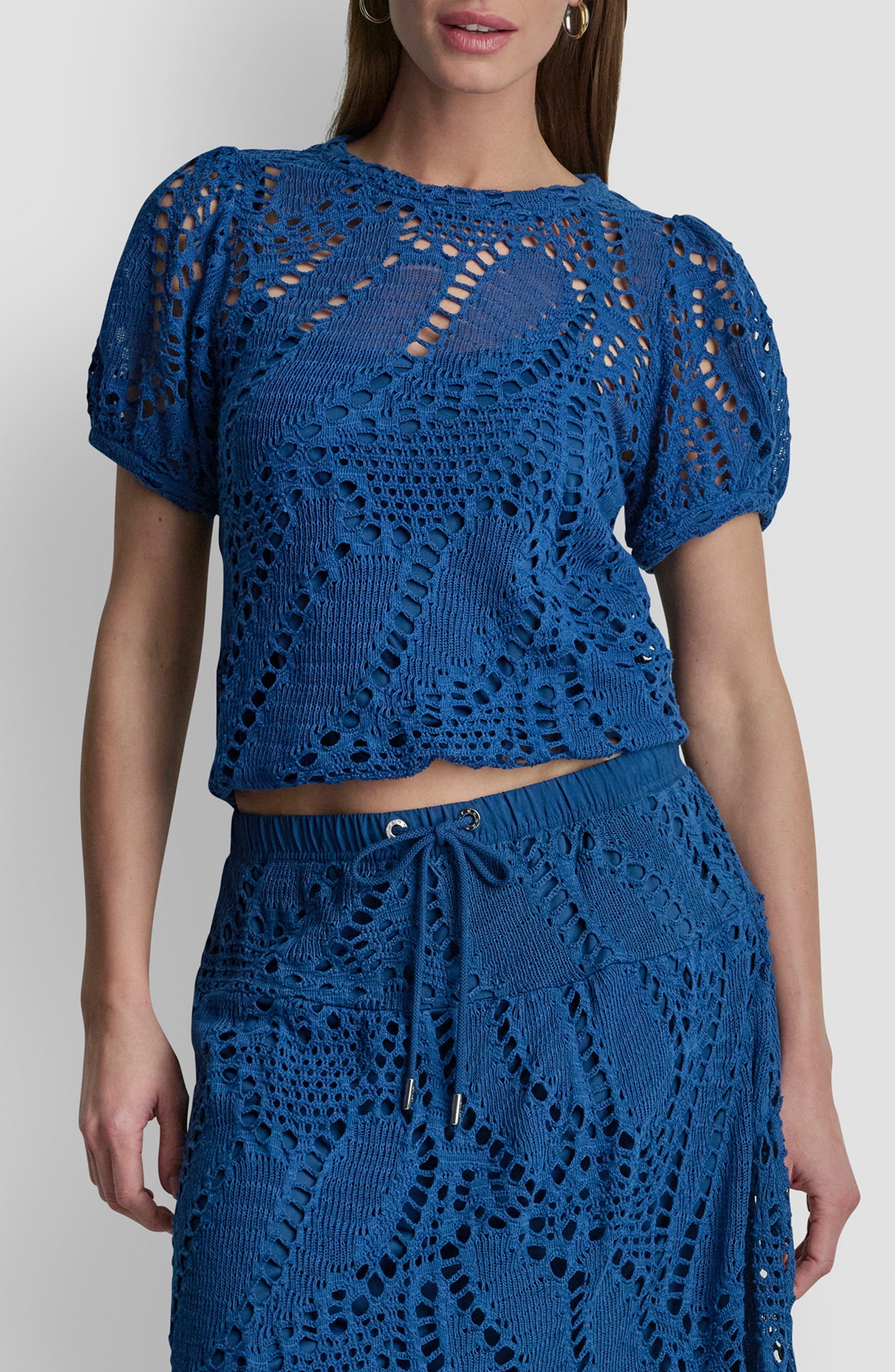 Leaf Open Stitch Cotton Blend Knit Top - image 3
