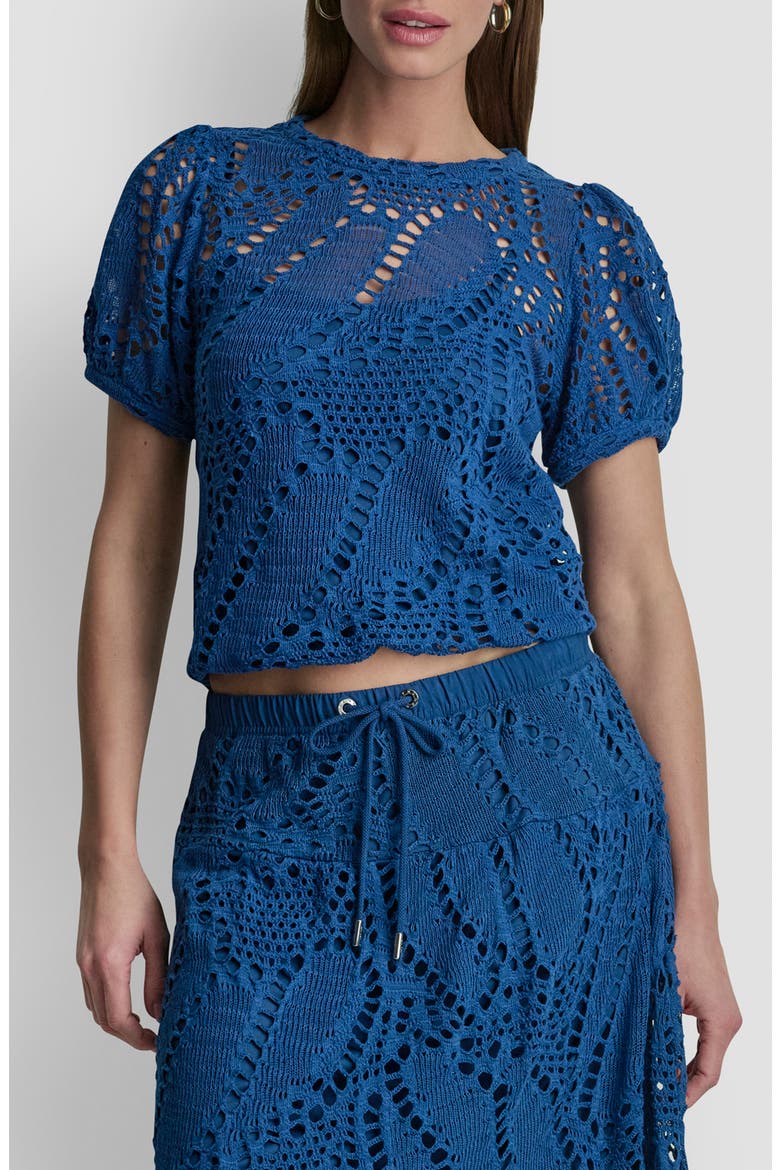 Leaf Open Stitch Cotton Blend Knit Top, Main, color, ADMIRAL
