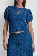 DKNY Leaf Open Stitch Cotton Blend Knit Top