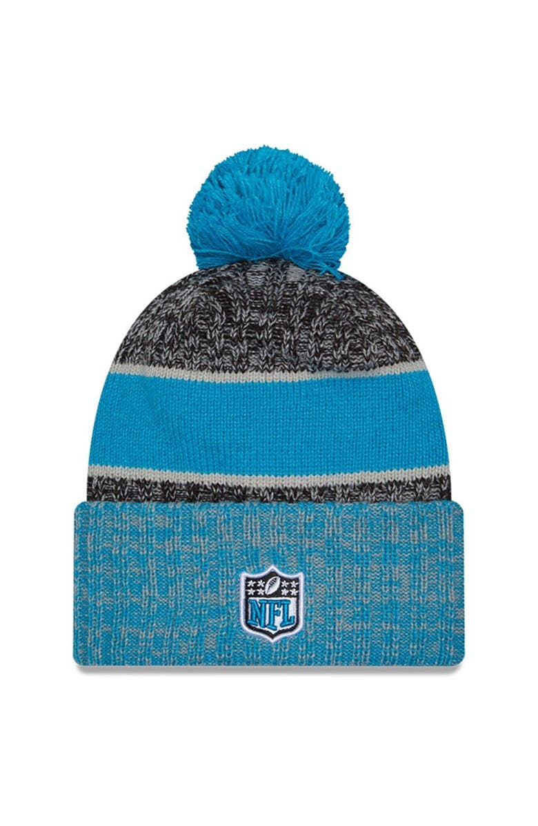 New Era Men's New Era Black/Blue Carolina Panthers 2023 Sideline Sport Cuffed Pom Knit Hat, Alternate, color, Black