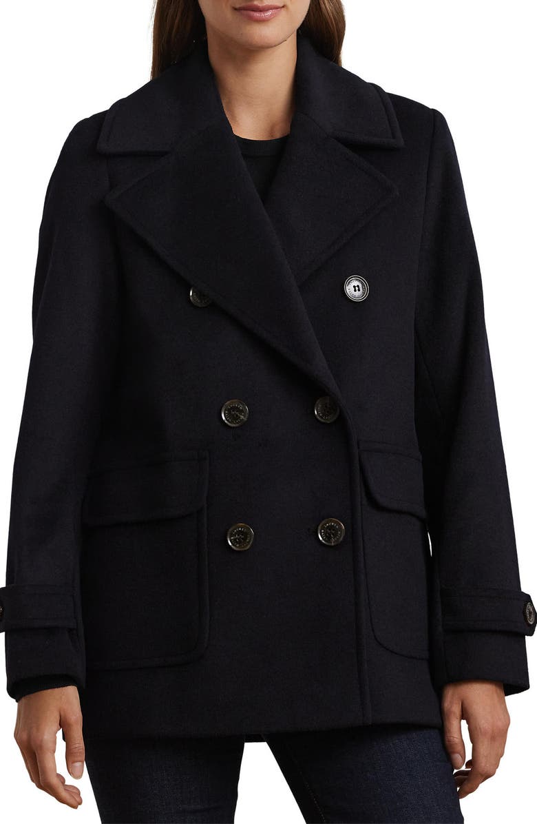 Lauren Ralph Lauren Double Breasted Wool Blend Coat, Main, color,