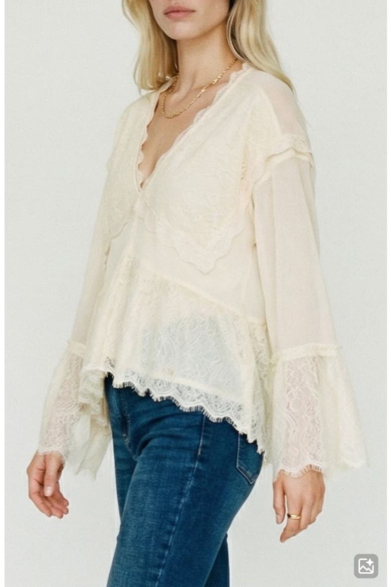 Emilie V-Neck Lace Swing Top, Alternate, color, BIRCH