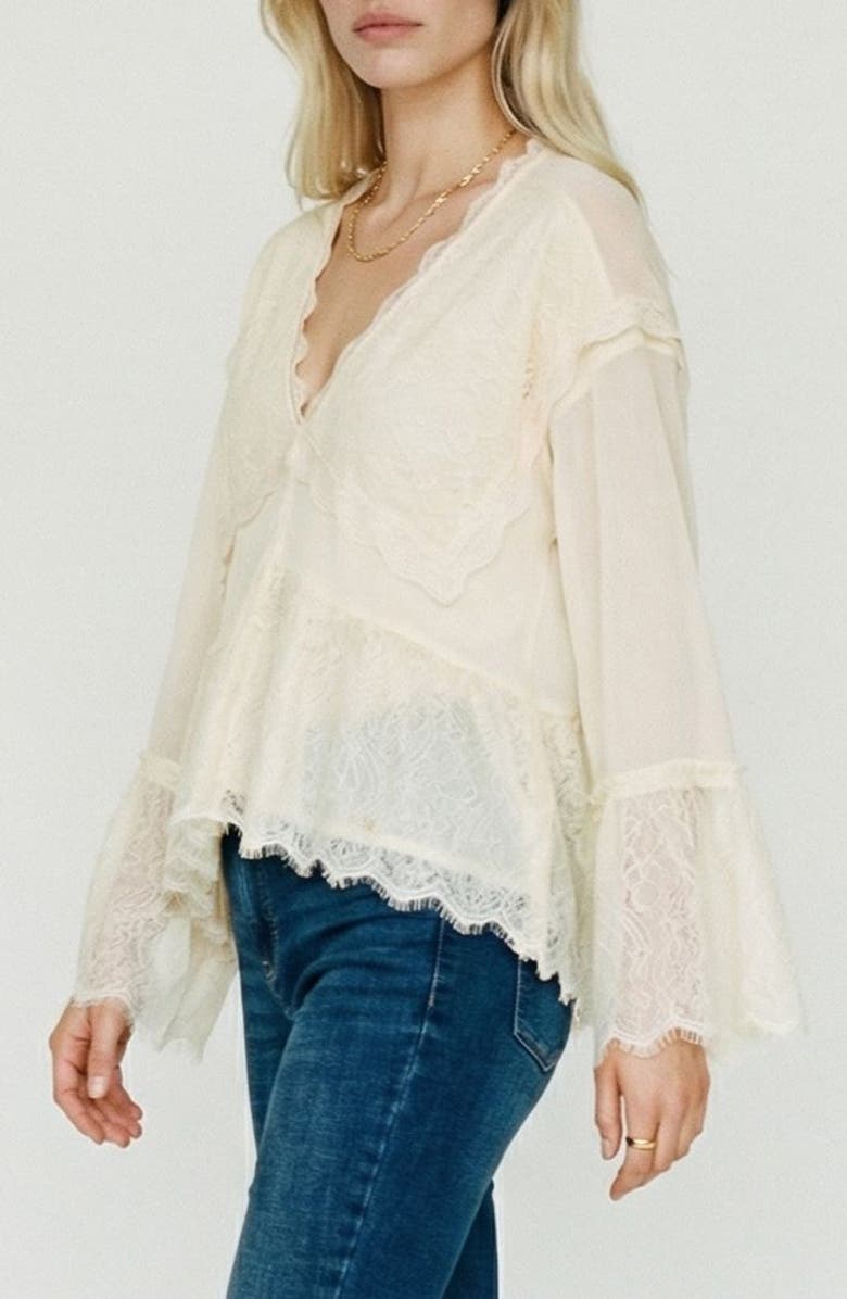 VERO MODA Emilie V-Neck Lace Swing Top, Alternate, color, Birch