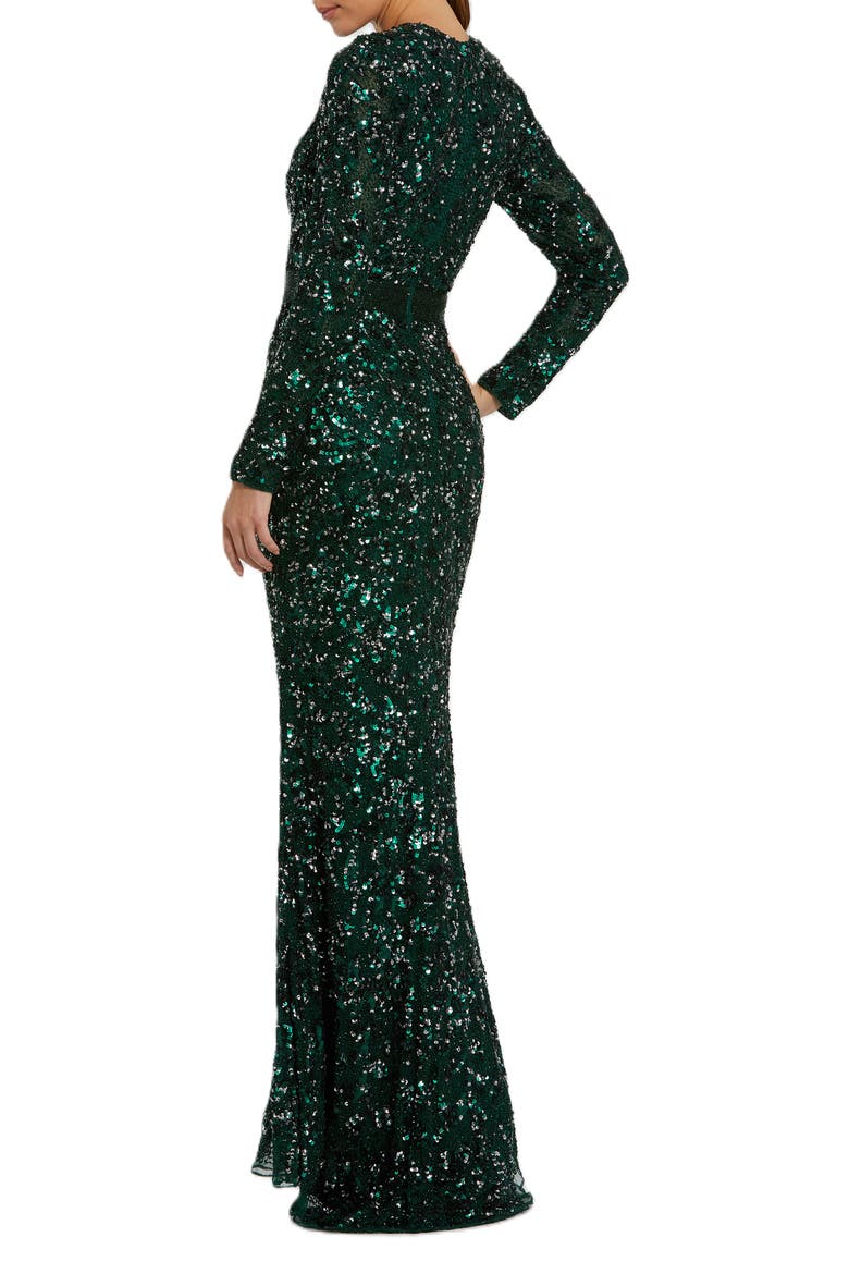 Long Sleeve Embellished Sequin Gown, Alternate, color, Forest Green