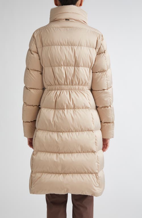 Herno Faux Fur Trim Satin Down Coat In Neutral