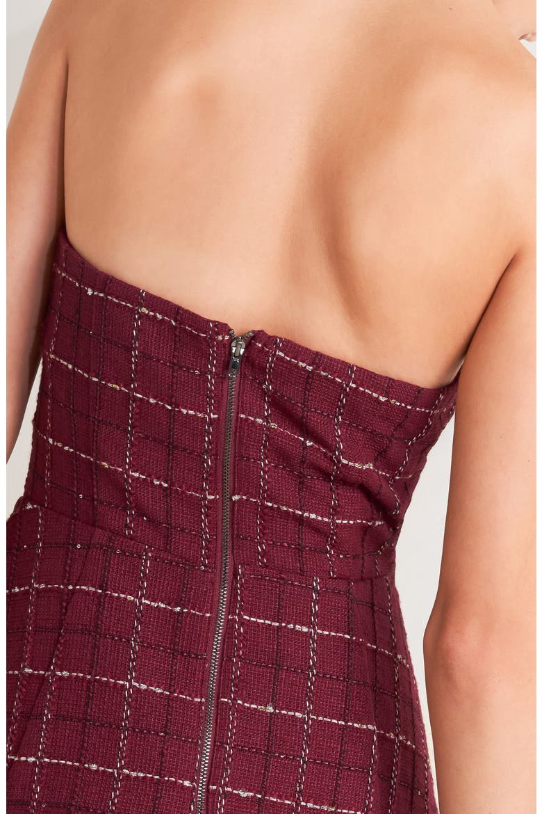Bouclé Tweed Strapless Minidress, Alternate, color, WINE