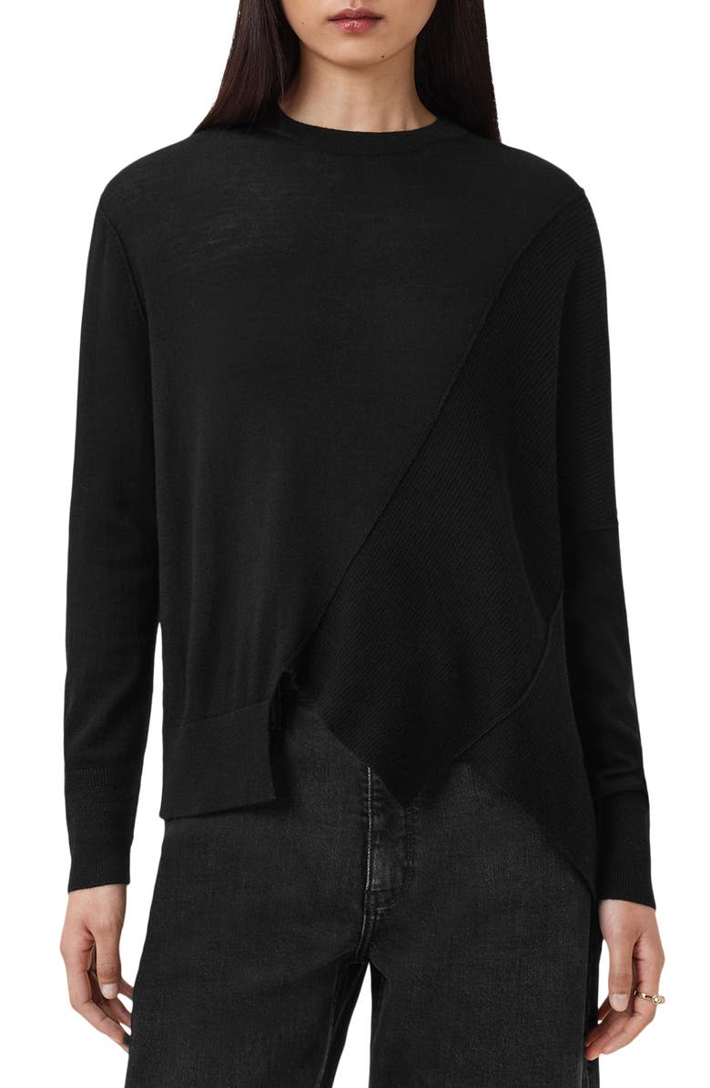 AllSaints Isla Asymmetric Sweater, Main, color, Black