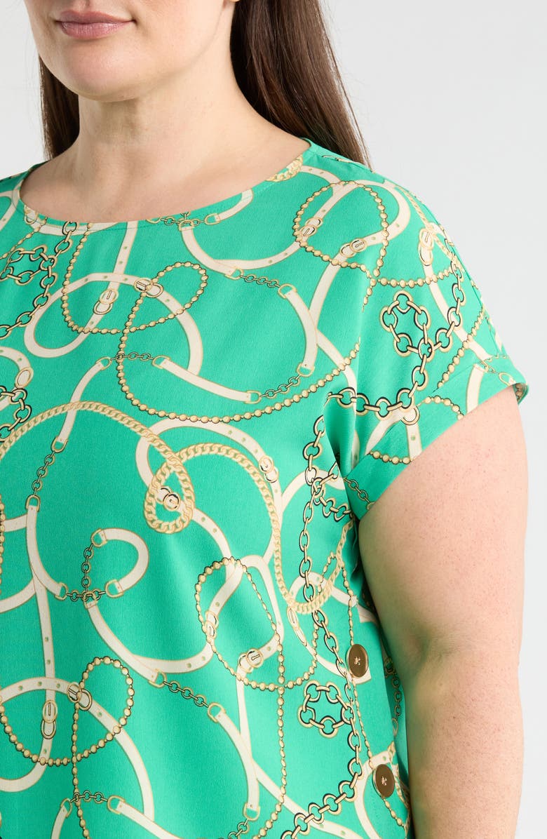 Jones New York Print Button Detail Top, Alternate, color, Kelly Multi