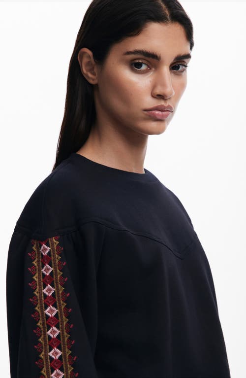 Desigual Embroidered Sleeve Sweatshirt In Black