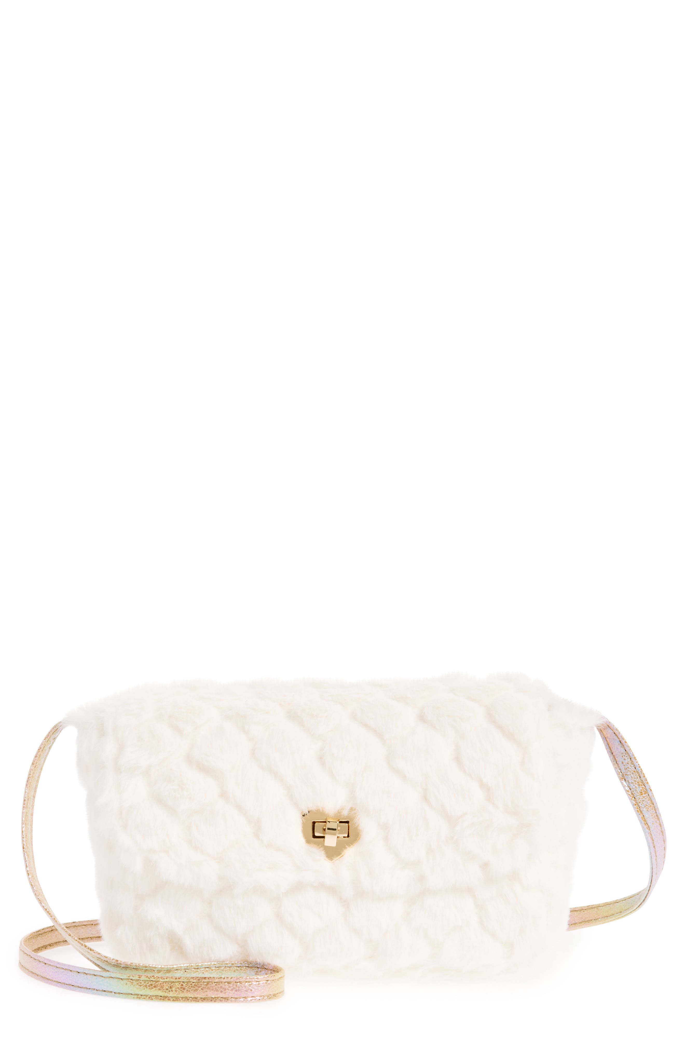 Kids' Quilted Faux Fur Crossbody Bag, Main, color, IVORY