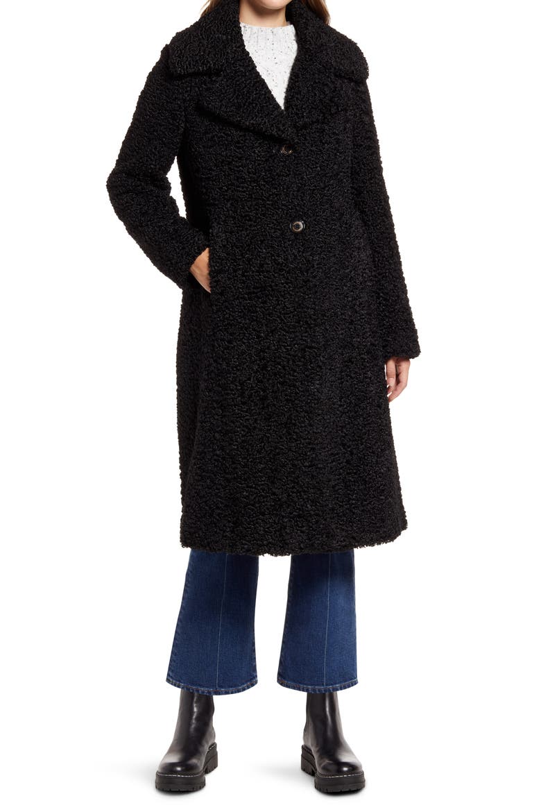 Faux Shearling Coat, Main, color, BLACK