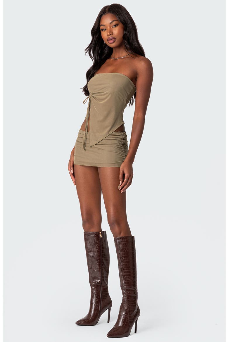 Joy Drawstring Mesh Miniskirt, Alternate, color, OLIVE