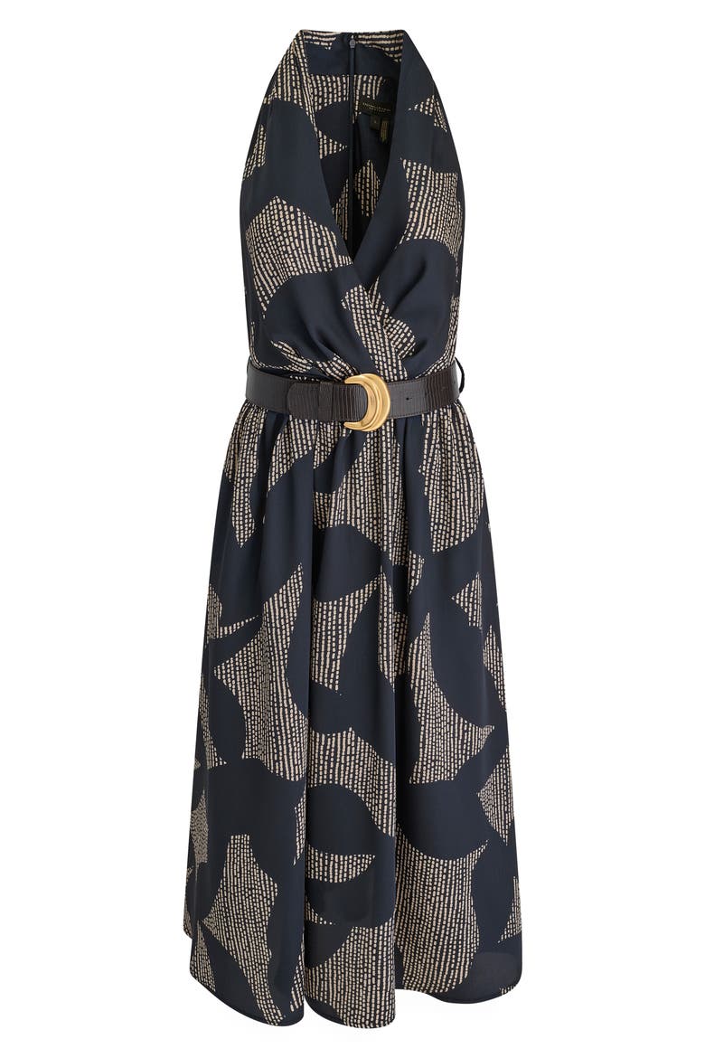 Print Belted Sleeveless Midi Dress, Alternate, color, NGHTFAL/ SAND