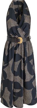 Donna Karan New York Print Belted Sleeveless Midi Dress