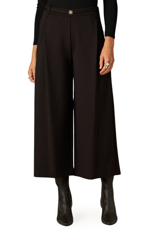 Skyrise Pleated Belted Cropped Wide Leg Trousers