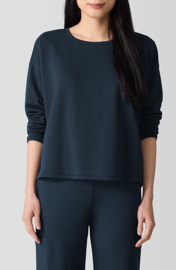 Eileen Fisher Crewneck Wool Sweater In Blue