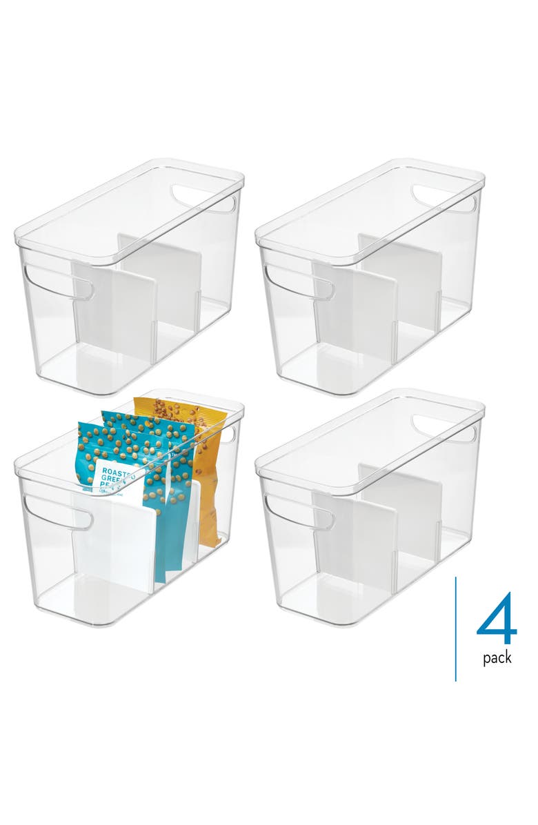 iDesign 3-Section Divided Pantry Organizer Bin - Set of 4 - Clear/White, Alternate, color, Clear