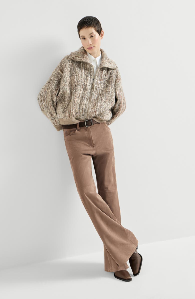 Brunello Cucinelli Suede baggy trousers with monili, Alternate, color, Light Brown