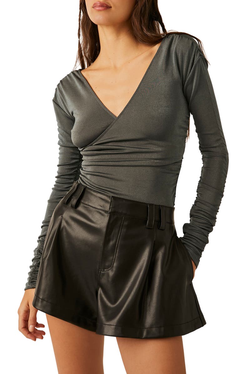 Free People Reya Ruched Long Sleeve Bodysuit, Main, color,