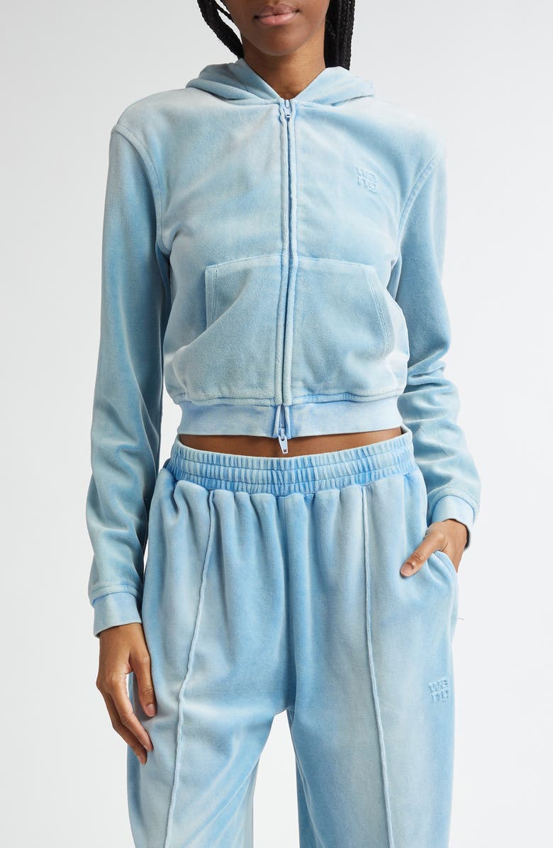 Alexander Wang Shrunken Velour Full Zip Hoodie, Main, color,
