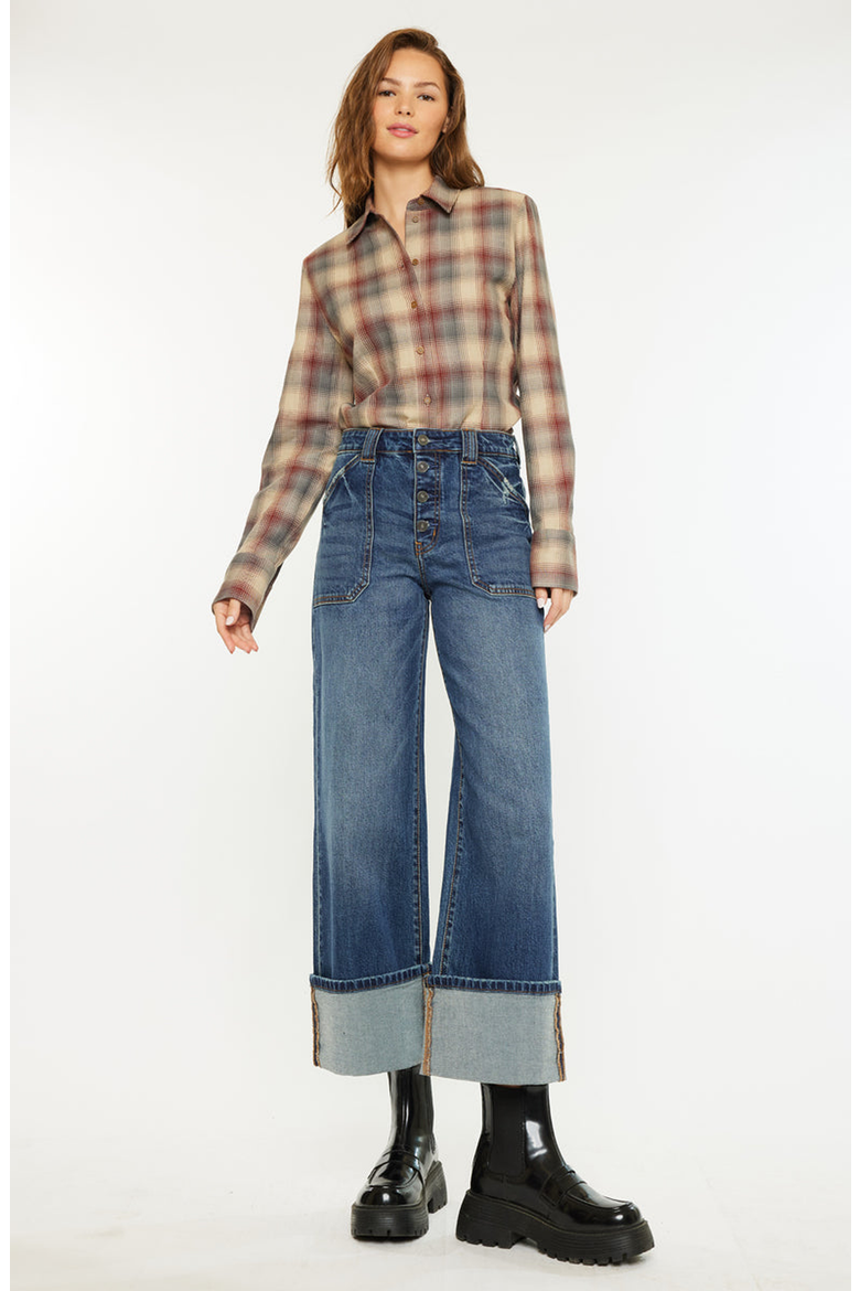 Beanie High Rise Ankle Wide Leg Jeans, Alternate, color, Dark Wash