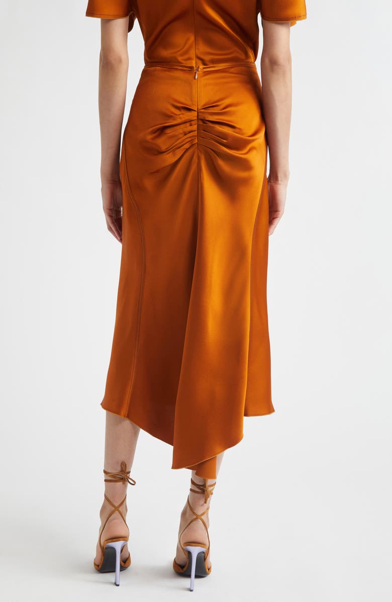 Victoria Beckham Gathered Satin Midi Skirt, Alternate, color, Bronze