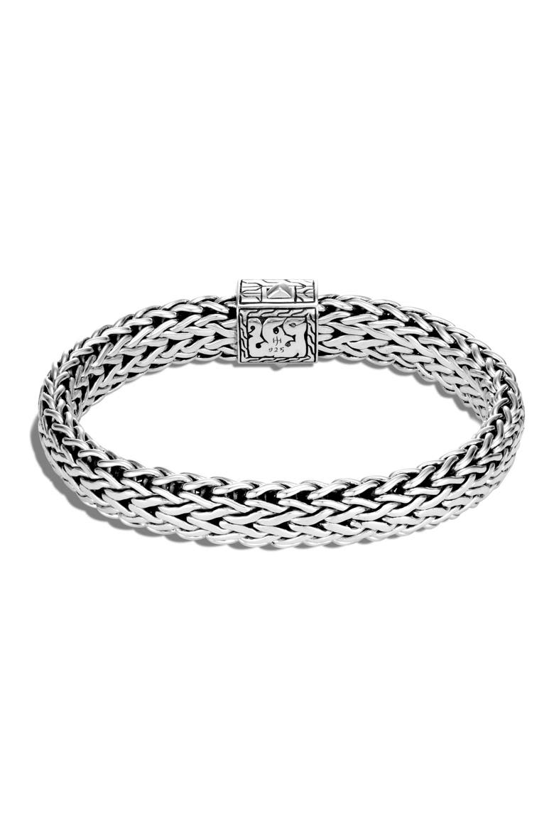 Men's Classic Chain Large Flat Chain 11mm Bracelet with Damascus Steel, Alternate, color, SILVER/ STEEL