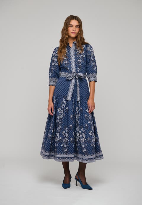 Palmadea Tiered Floral Shirt Dress