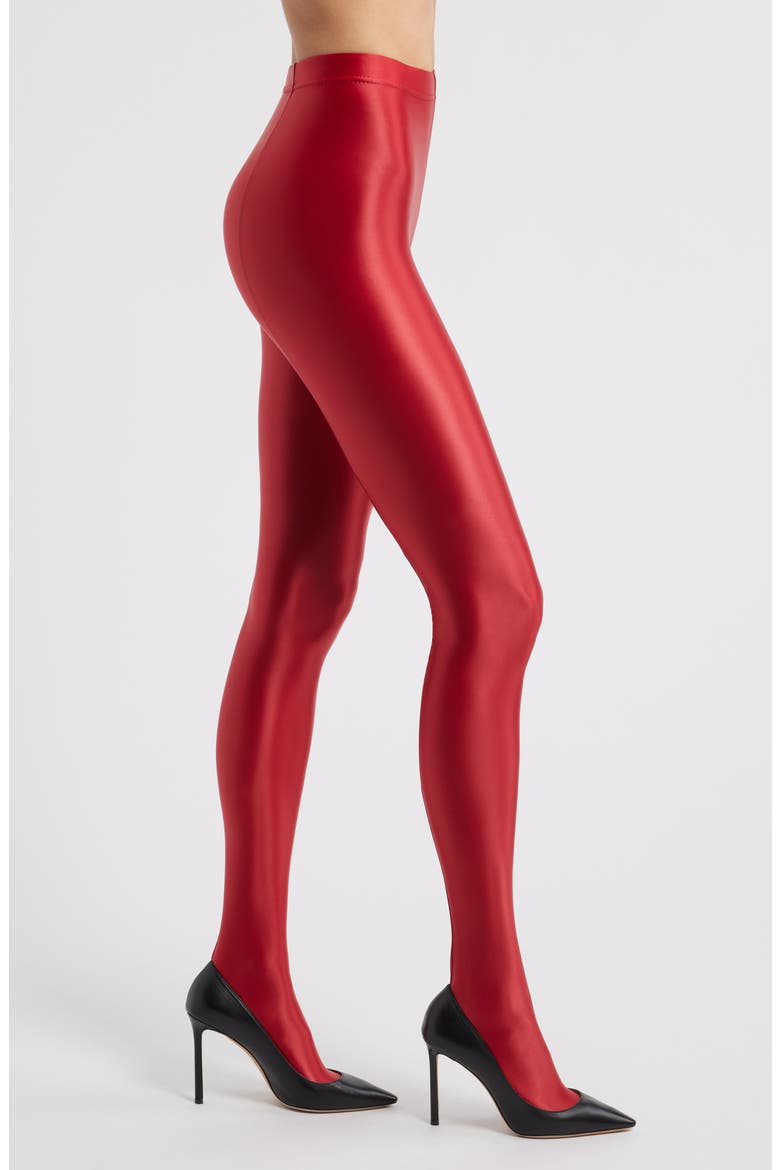 Mercury Shiny Opaque High Waist Tights, Main, color, RED
