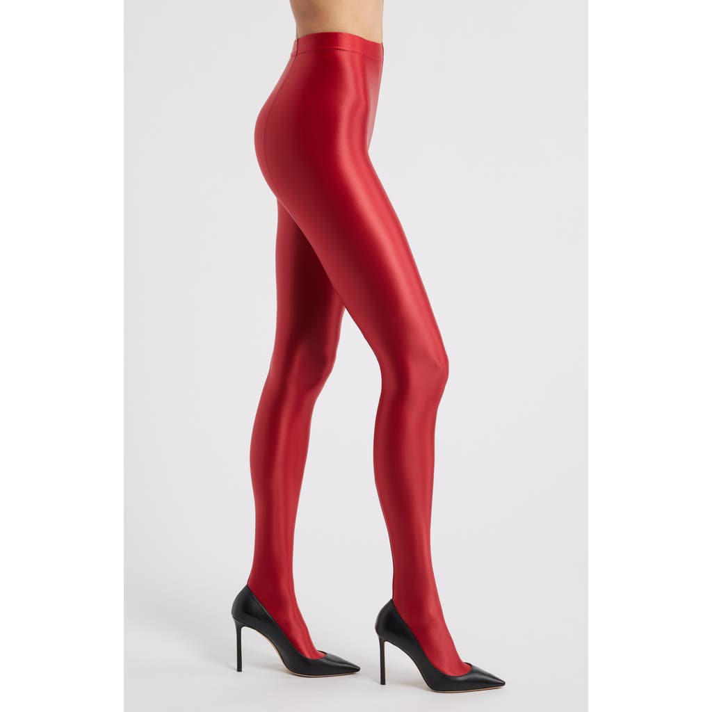 High Heel Jungle Mercury Shiny Opaque High Waist Tights In Red