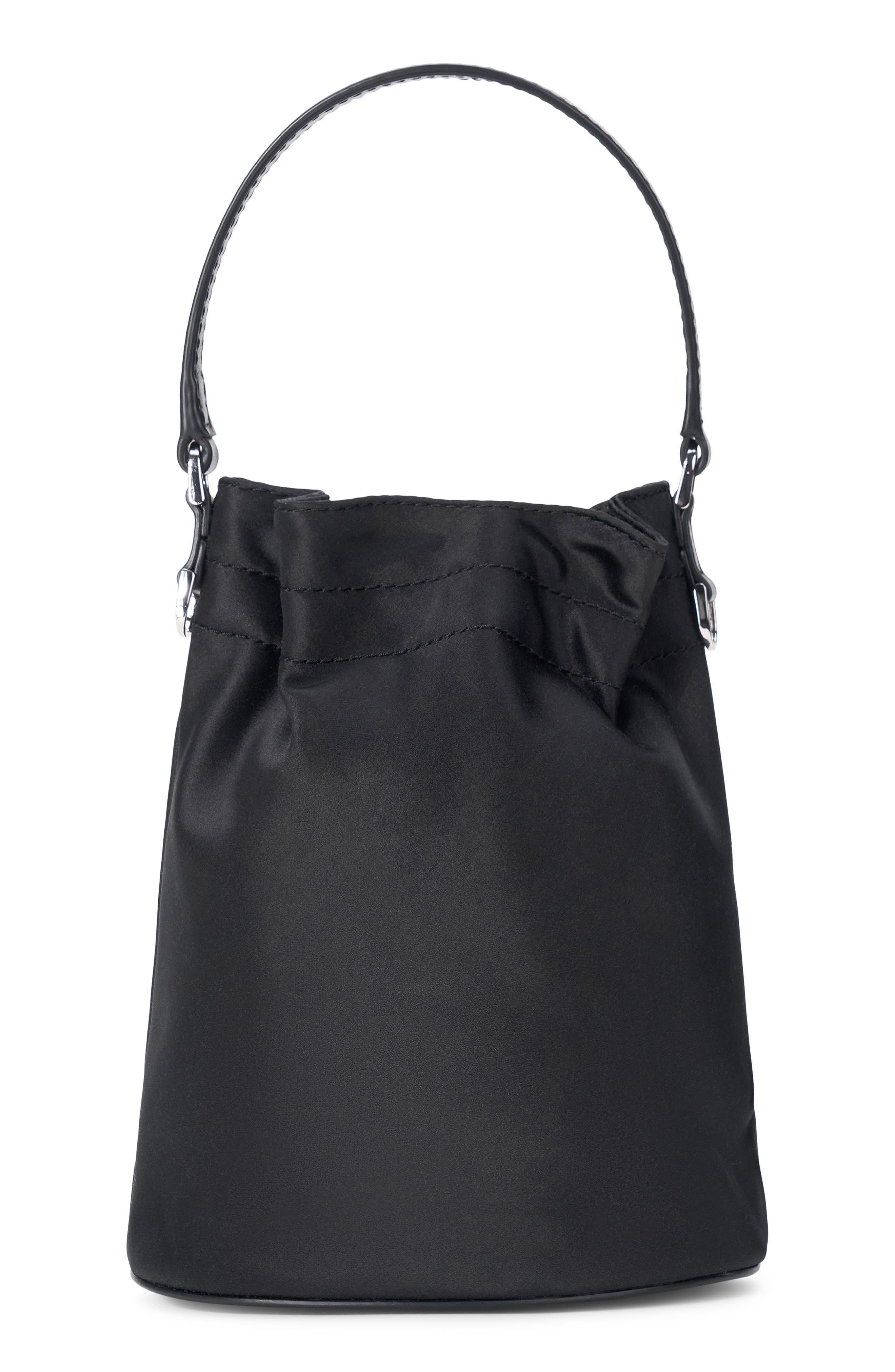 STAUD Lila Satin Mini Bucket Bag, Alternate, color, Black