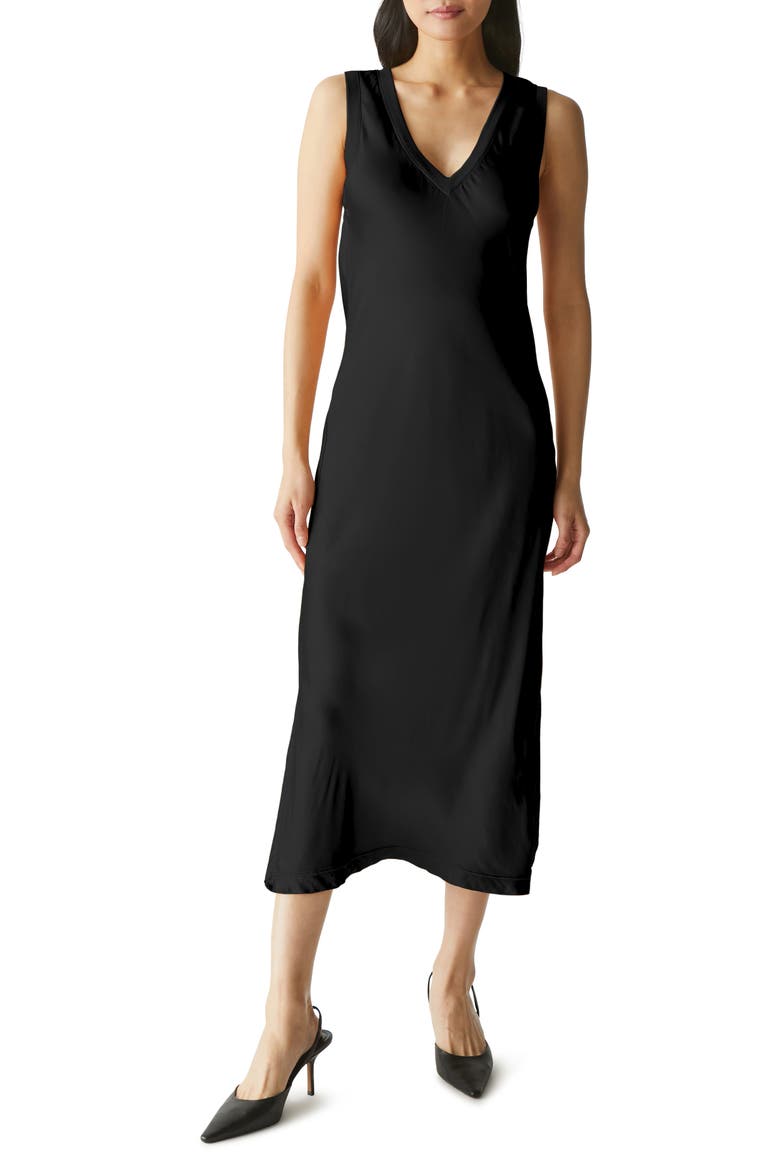Randi Sleeveless V-Neck Midi Dress, Main, color, BLACK