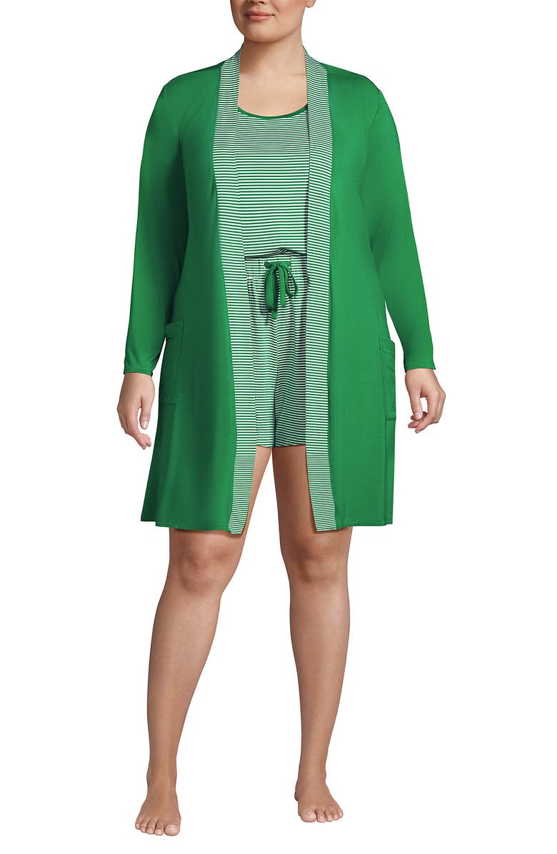 Lands' End Cooling 3 Piece Pajama Set - Robe Tank and Shorts, Alternate, color, 