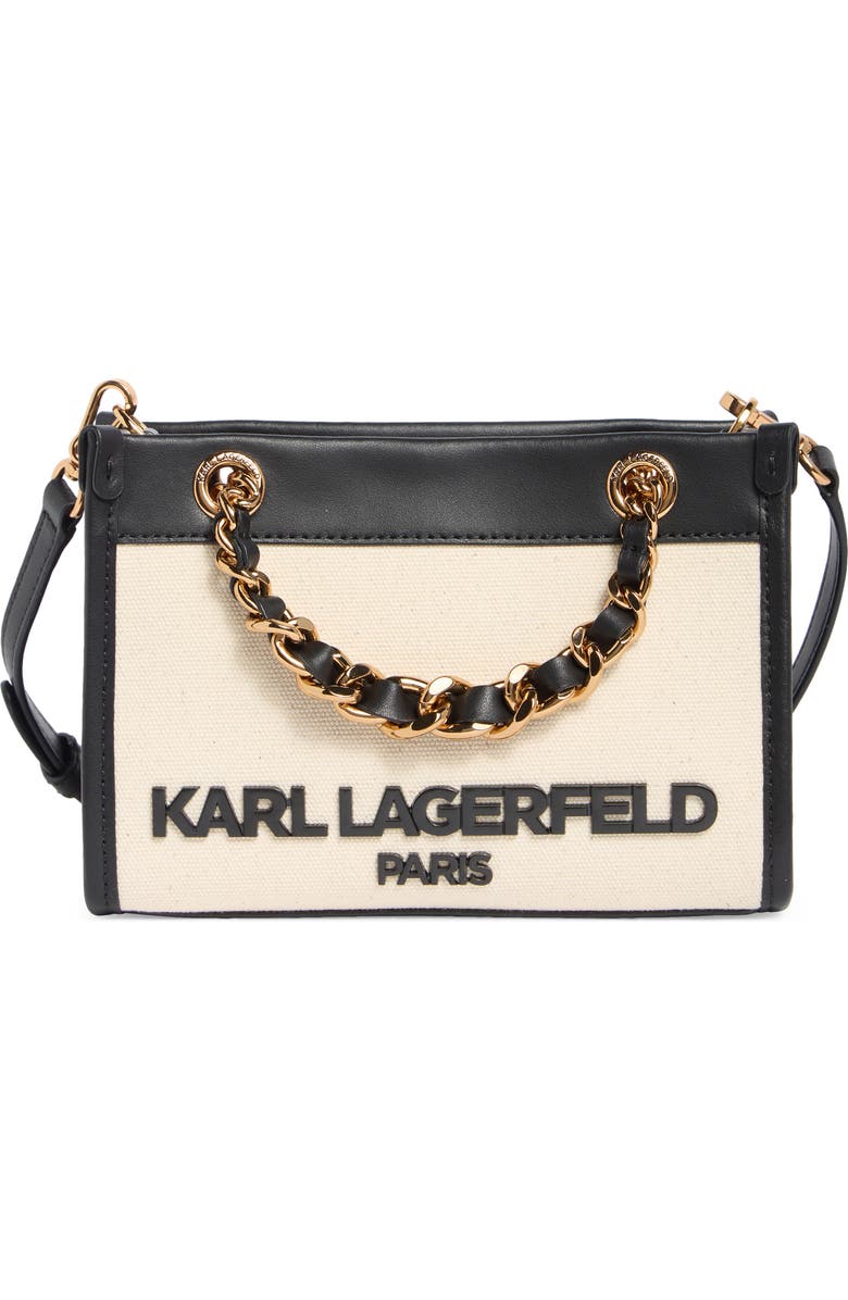 KARL LAGERFELD PARIS Savoie Square Top Handle Satchel, Main, color, Natural/ Black