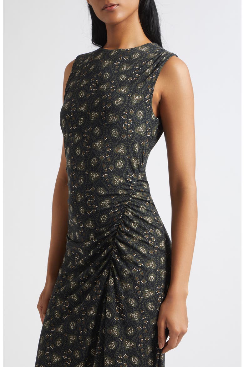 Theodora Ruched Midi Dress, Alternate, color, BLACK MULTI