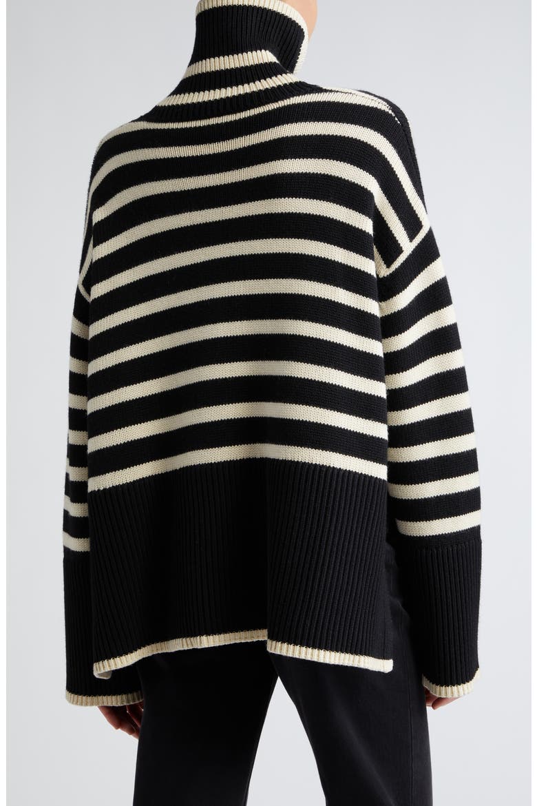 Totême Stripe Wool Blend Turtleneck Sweater, Alternate, color, BLACK STRIPE