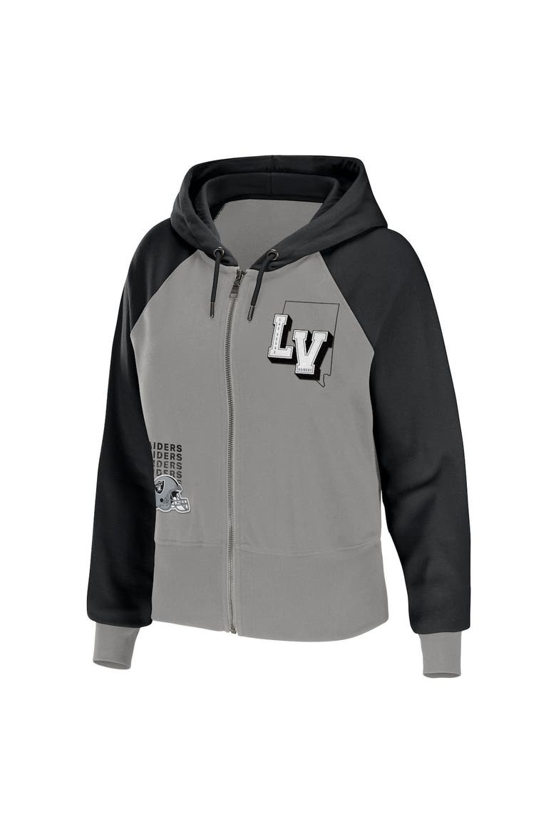 Women's WEAR by Erin Andrews Silver Las Vegas Raiders Colorblock Lightweight Full-Zip Hoodie, Alternate, color, Gray