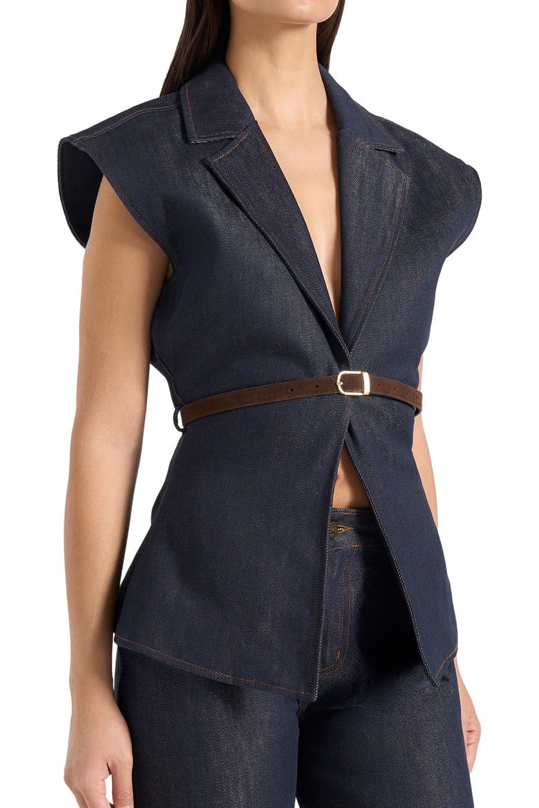 Linda Denim Wide Shoulder Cinched Waistcoat, Alternate, color, Indigo