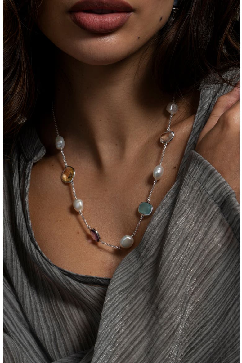 Candy Gemstone & Baroque Pearl Pebble Necklace, Alternate, color, Sterling Silver