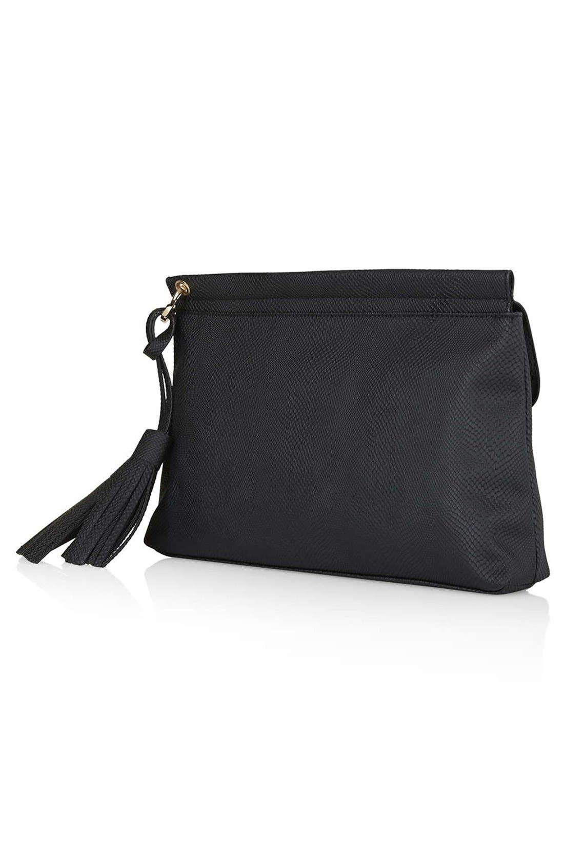 Faux Leather Envelope Clutch, Alternate, color, BLACK