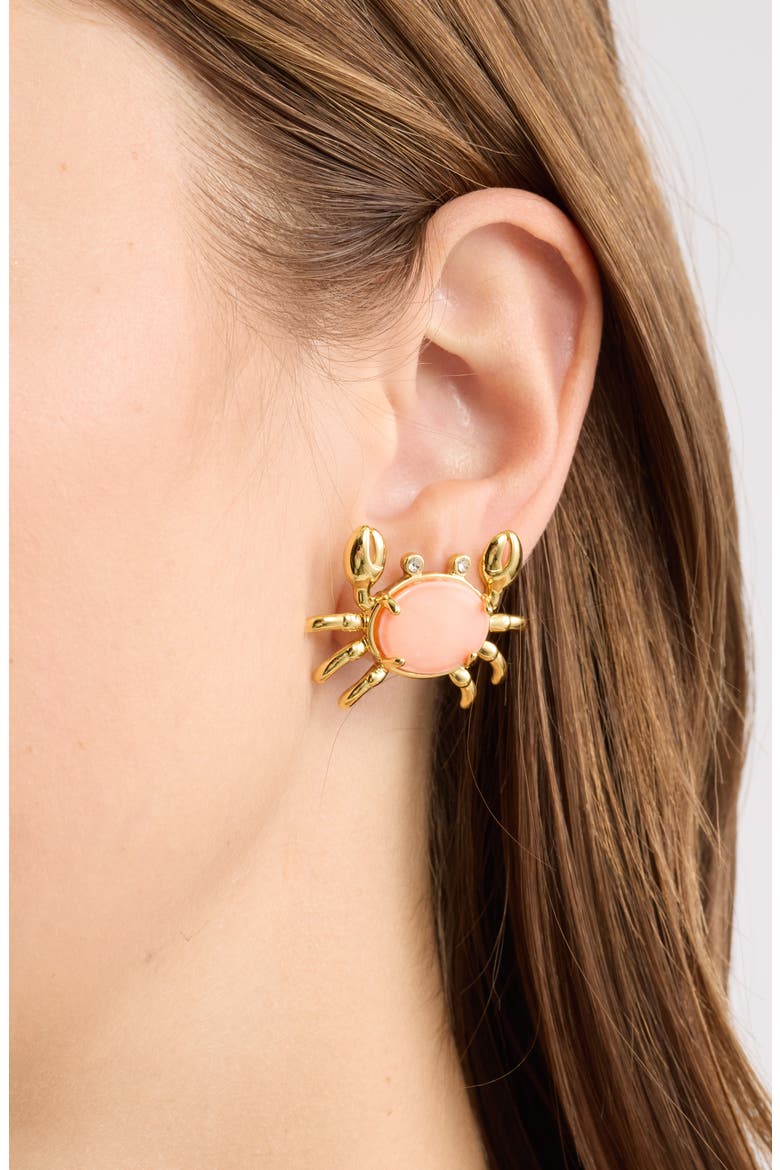 Tide Pool Crab Stud Earrings, Alternate, color, CORAL